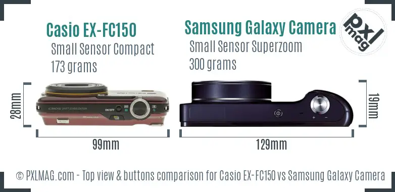 Casio EX-FC150 vs Samsung Galaxy Camera top view buttons comparison