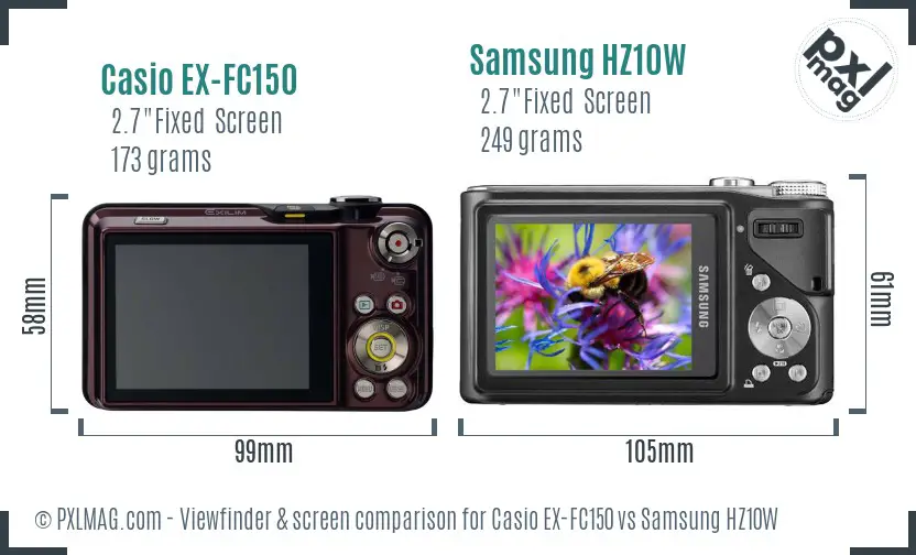 Casio EX-FC150 vs Samsung HZ10W Screen and Viewfinder comparison