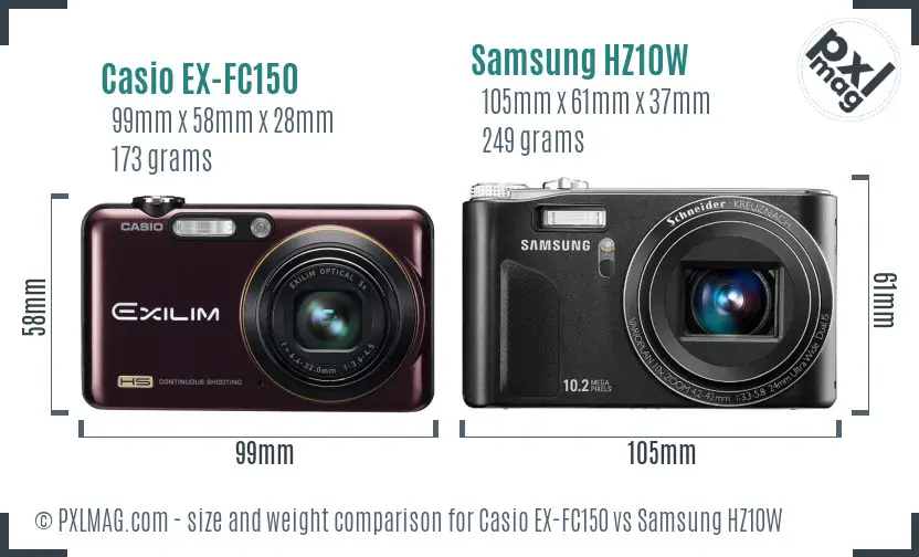 Casio EX-FC150 vs Samsung HZ10W size comparison