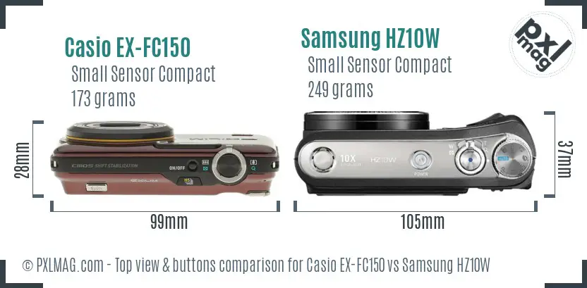 Casio EX-FC150 vs Samsung HZ10W top view buttons comparison