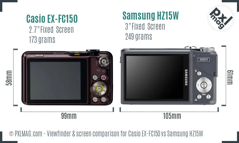 Casio EX-FC150 vs Samsung HZ15W Screen and Viewfinder comparison