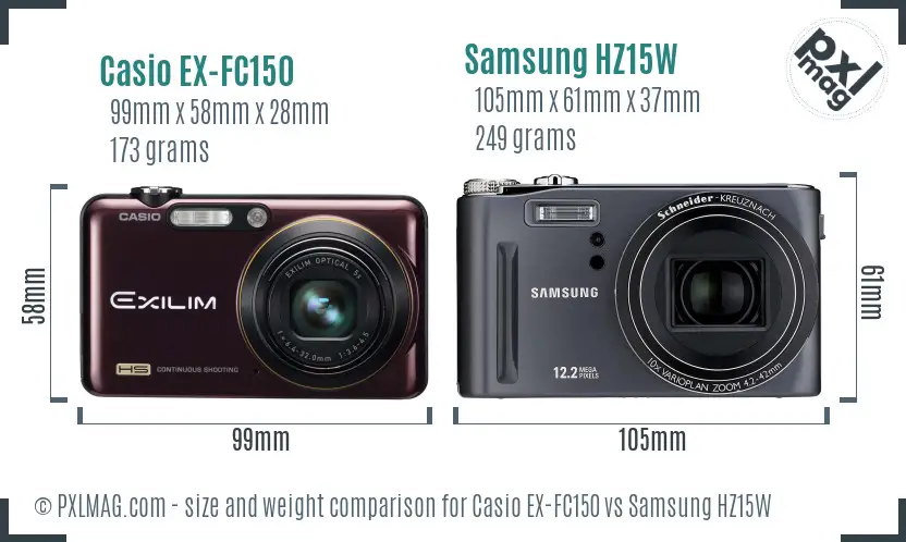 Casio EX-FC150 vs Samsung HZ15W size comparison