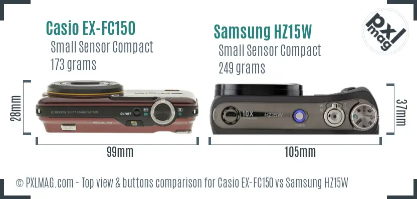 Casio EX-FC150 vs Samsung HZ15W top view buttons comparison