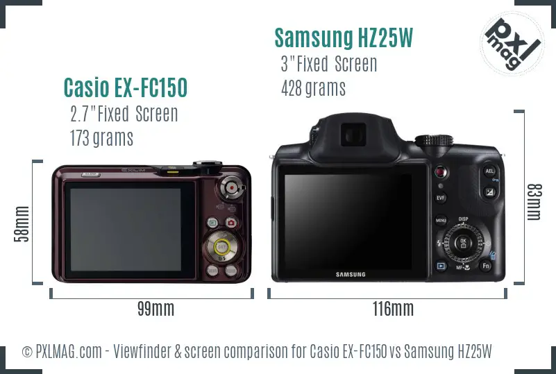 Casio EX-FC150 vs Samsung HZ25W Screen and Viewfinder comparison