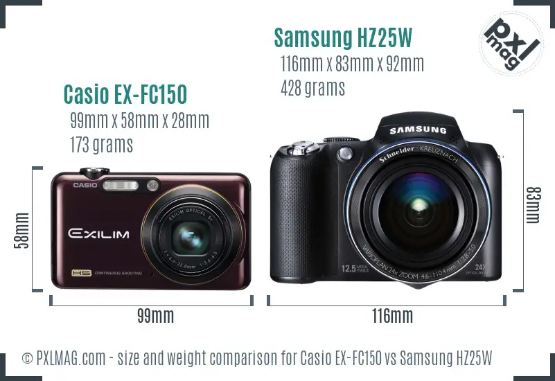 Casio EX-FC150 vs Samsung HZ25W size comparison