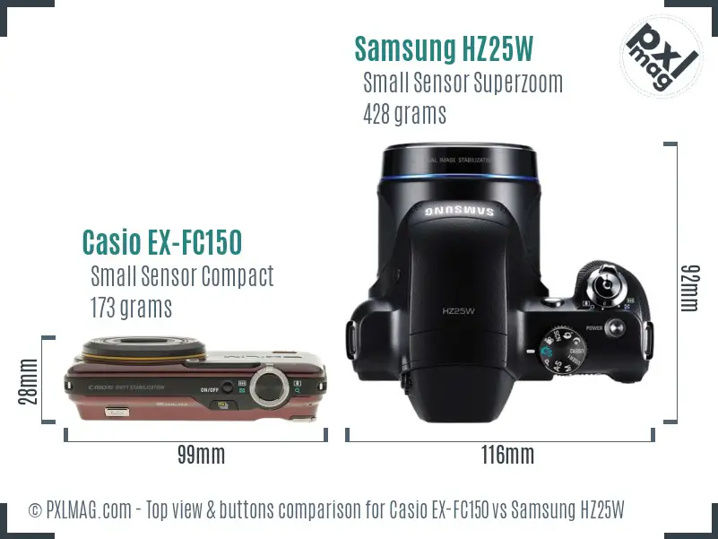 Casio EX-FC150 vs Samsung HZ25W top view buttons comparison