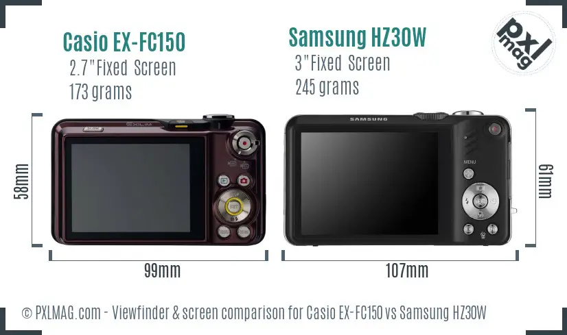 Casio EX-FC150 vs Samsung HZ30W Screen and Viewfinder comparison Casio EX-FC150 vs Samsung HZ30W Screen and Viewfinder comparison