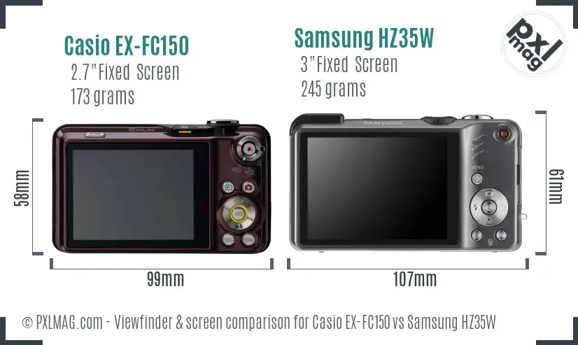 Casio EX-FC150 vs Samsung HZ35W Screen and Viewfinder comparison