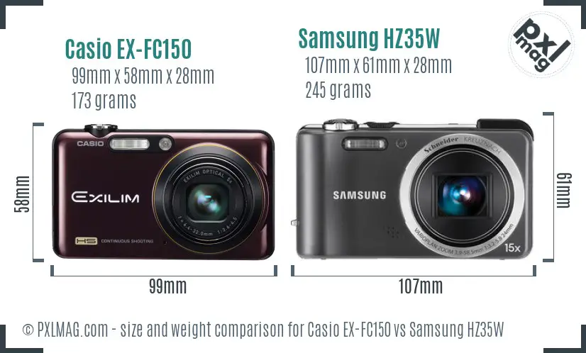 Casio EX-FC150 vs Samsung HZ35W size comparison