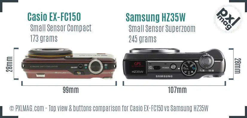 Casio EX-FC150 vs Samsung HZ35W top view buttons comparison