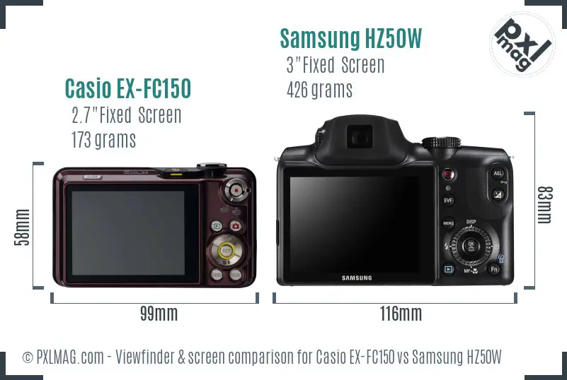 Casio EX-FC150 vs Samsung HZ50W Screen and Viewfinder comparison Casio EX-FC150 vs Samsung HZ50W Screen and Viewfinder comparison