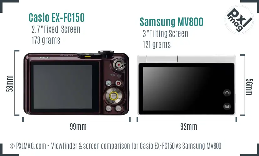 Casio EX-FC150 vs Samsung MV800 Screen and Viewfinder comparison