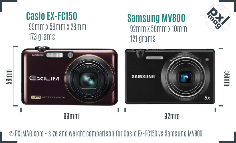 Casio EX-FC150 vs Samsung MV800 size comparison