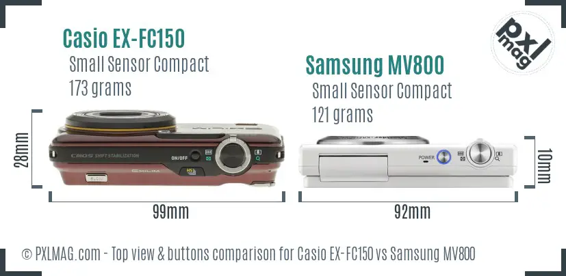 Casio EX-FC150 vs Samsung MV800 top view buttons comparison