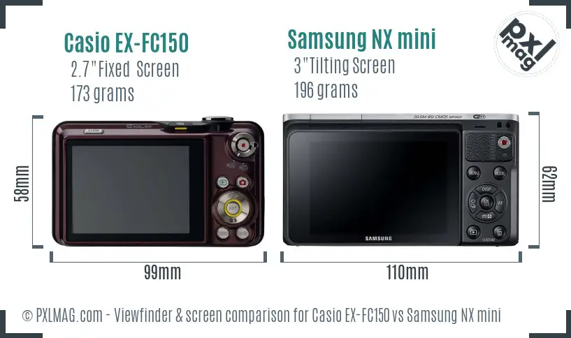 Casio EX-FC150 vs Samsung NX mini Screen and Viewfinder comparison