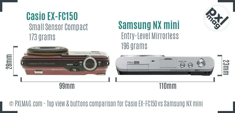 Casio EX-FC150 vs Samsung NX mini top view buttons comparison