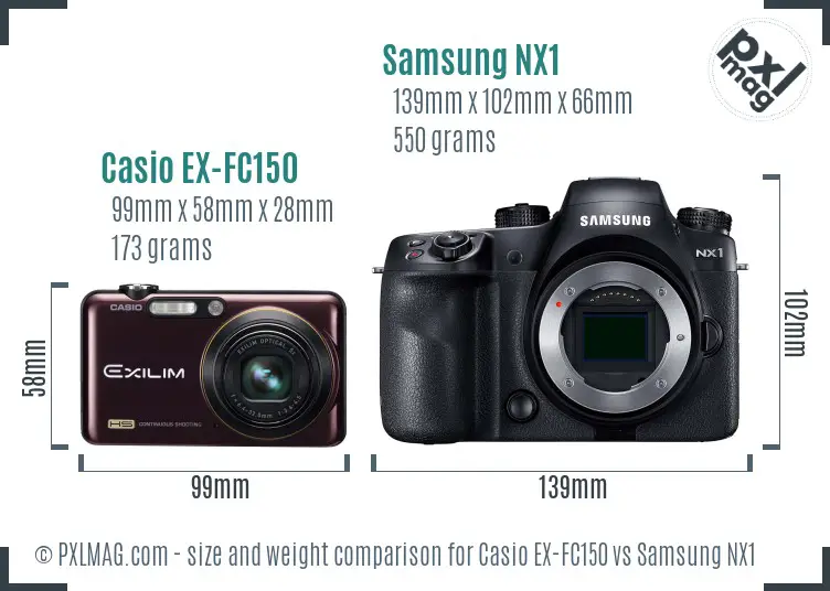 Casio EX-FC150 vs Samsung NX1 size comparison