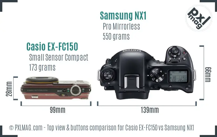 Casio EX-FC150 vs Samsung NX1 top view buttons comparison