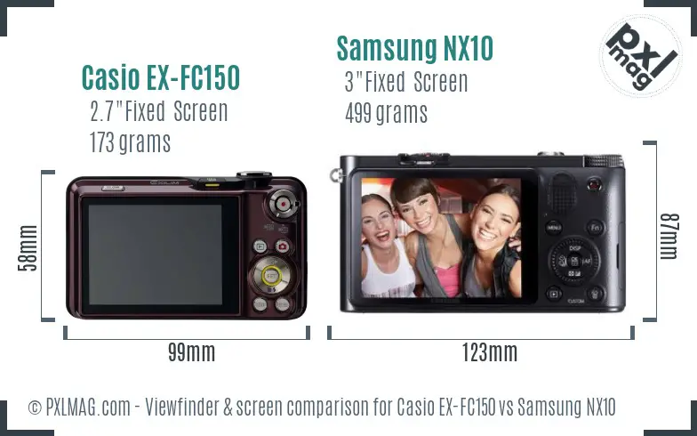 Casio EX-FC150 vs Samsung NX10 Screen and Viewfinder comparison