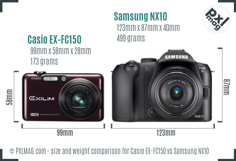 Casio EX-FC150 vs Samsung NX10 size comparison