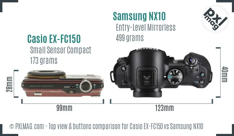 Casio EX-FC150 vs Samsung NX10 top view buttons comparison