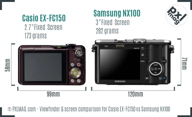 Casio EX-FC150 vs Samsung NX100 Screen and Viewfinder comparison