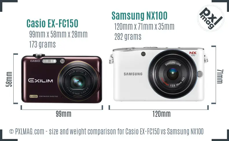 Casio EX-FC150 vs Samsung NX100 size comparison