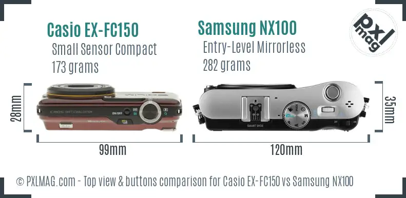 Casio EX-FC150 vs Samsung NX100 top view buttons comparison