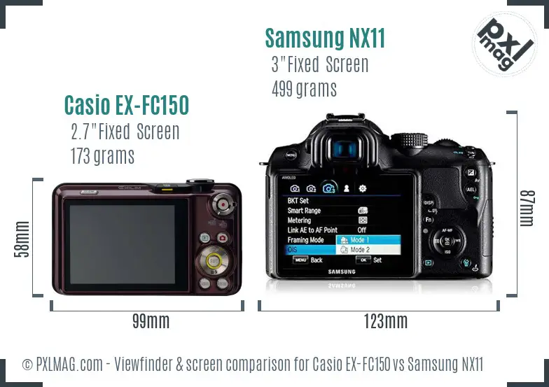 Casio EX-FC150 vs Samsung NX11 Screen and Viewfinder comparison