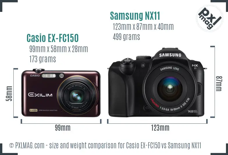 Casio EX-FC150 vs Samsung NX11 size comparison