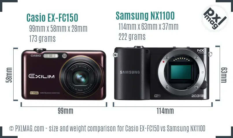 Casio EX-FC150 vs Samsung NX1100 size comparison