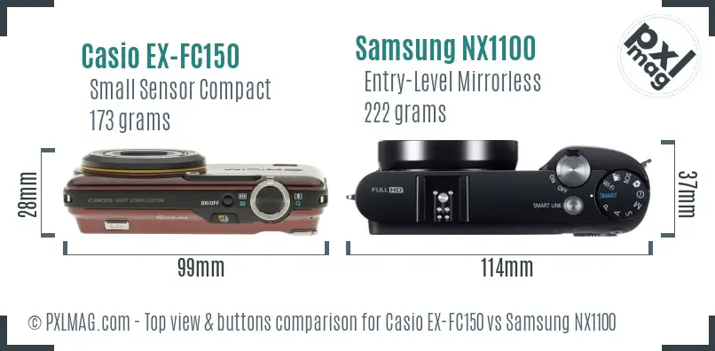 Casio EX-FC150 vs Samsung NX1100 top view buttons comparison
