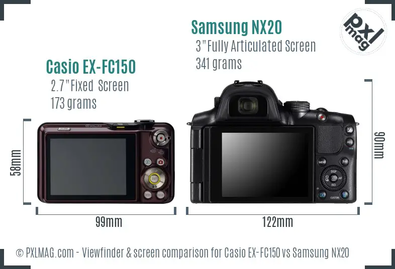 Casio EX-FC150 vs Samsung NX20 Screen and Viewfinder comparison