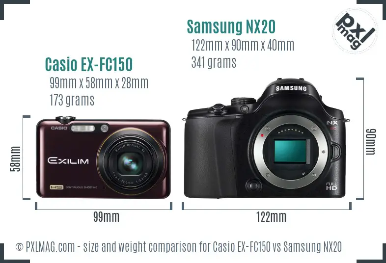 Casio EX-FC150 vs Samsung NX20 size comparison