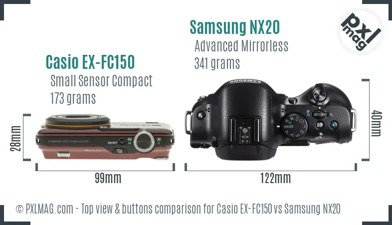 Casio EX-FC150 vs Samsung NX20 top view buttons comparison