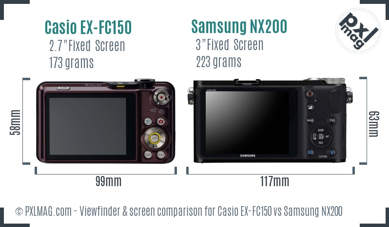 Casio EX-FC150 vs Samsung NX200 Screen and Viewfinder comparison