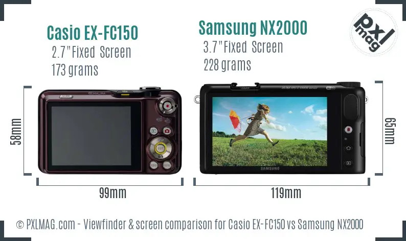 Casio EX-FC150 vs Samsung NX2000 Screen and Viewfinder comparison