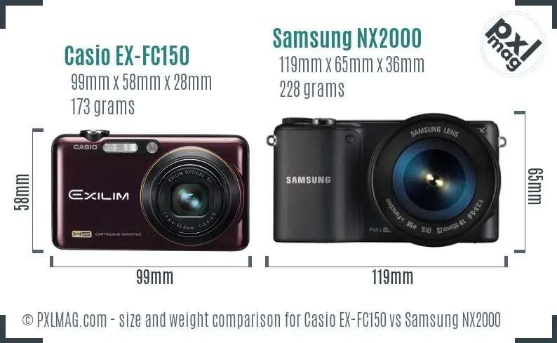 Casio EX-FC150 vs Samsung NX2000 size comparison