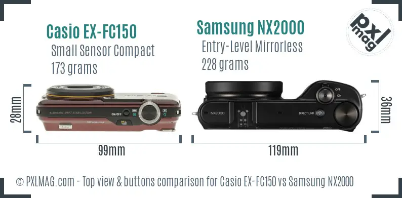 Casio EX-FC150 vs Samsung NX2000 top view buttons comparison