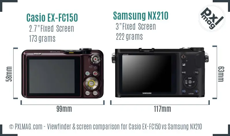Casio EX-FC150 vs Samsung NX210 Screen and Viewfinder comparison