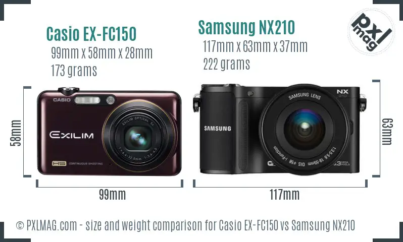 Casio EX-FC150 vs Samsung NX210 size comparison