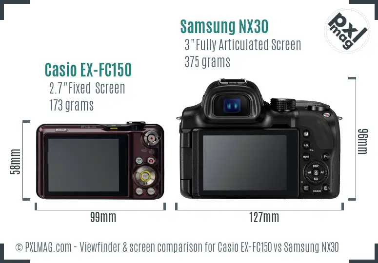 Casio EX-FC150 vs Samsung NX30 Screen and Viewfinder comparison Casio EX-FC150 vs Samsung NX30 Screen and Viewfinder comparison