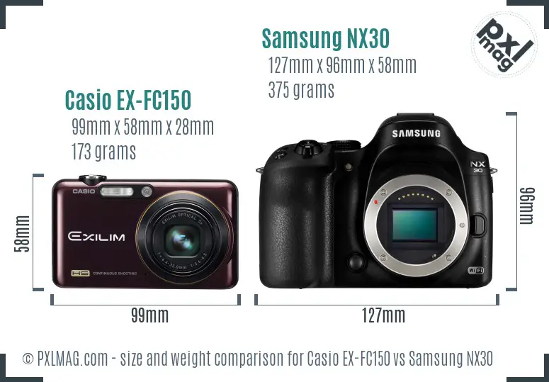 Casio EX-FC150 vs Samsung NX30 size comparison Casio EX-FC150 vs Samsung NX30 size comparison