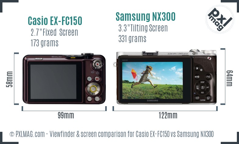 Casio EX-FC150 vs Samsung NX300 Screen and Viewfinder comparison