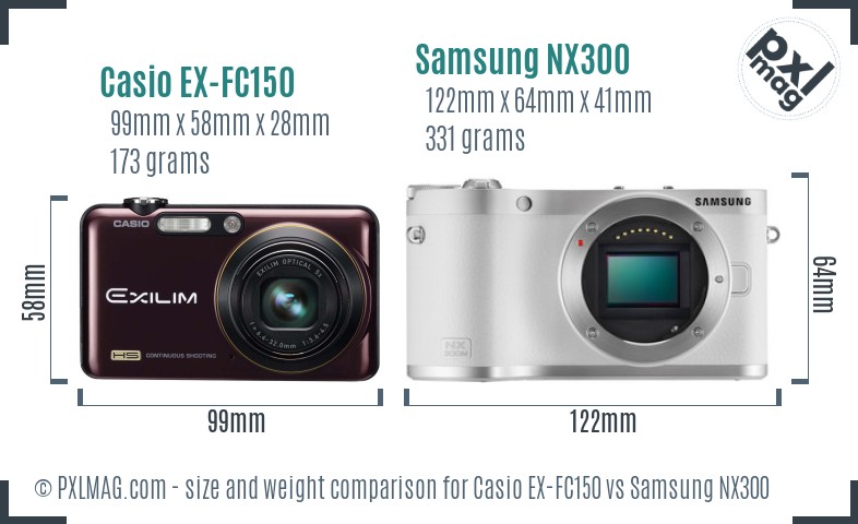 Casio EX-FC150 vs Samsung NX300 size comparison