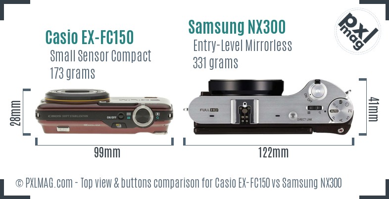 Casio EX-FC150 vs Samsung NX300 top view buttons comparison