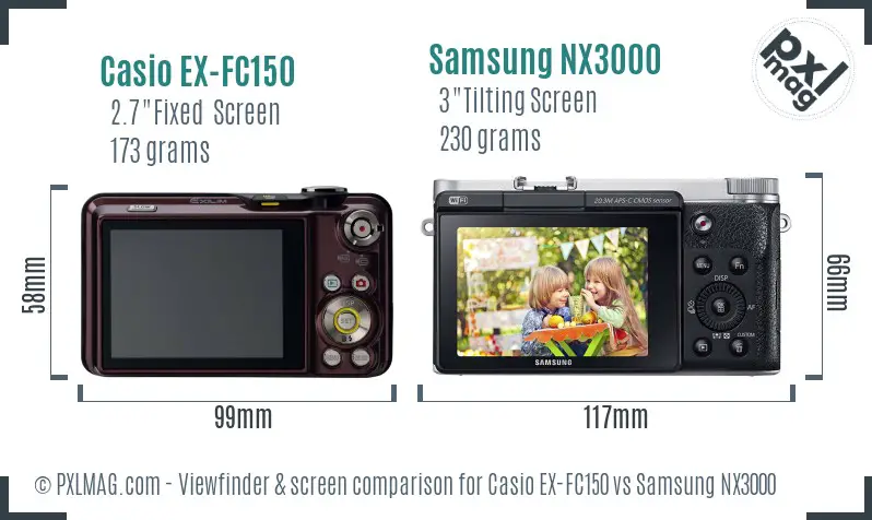 Casio EX-FC150 vs Samsung NX3000 Screen and Viewfinder comparison