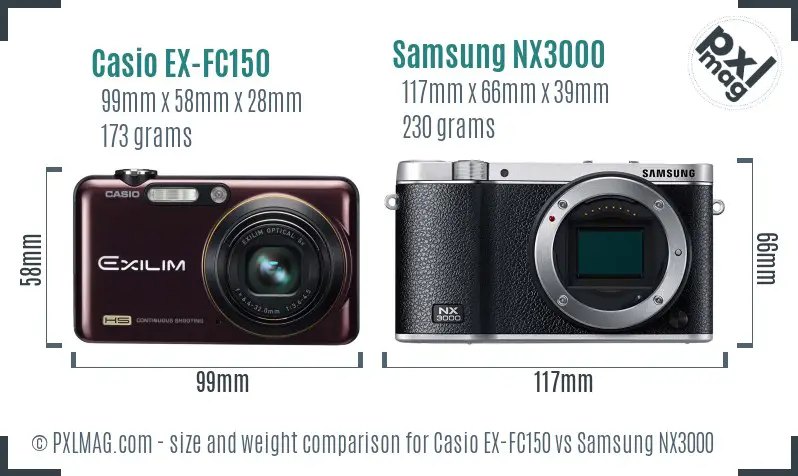 Casio EX-FC150 vs Samsung NX3000 size comparison Casio EX-FC150 vs Samsung NX3000 size comparison