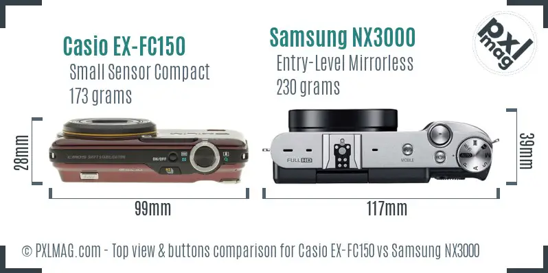 Casio EX-FC150 vs Samsung NX3000 top view buttons comparison