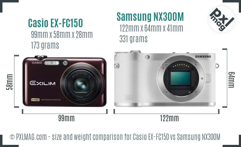 Casio EX-FC150 vs Samsung NX300M size comparison Casio EX-FC150 vs Samsung NX300M size comparison
